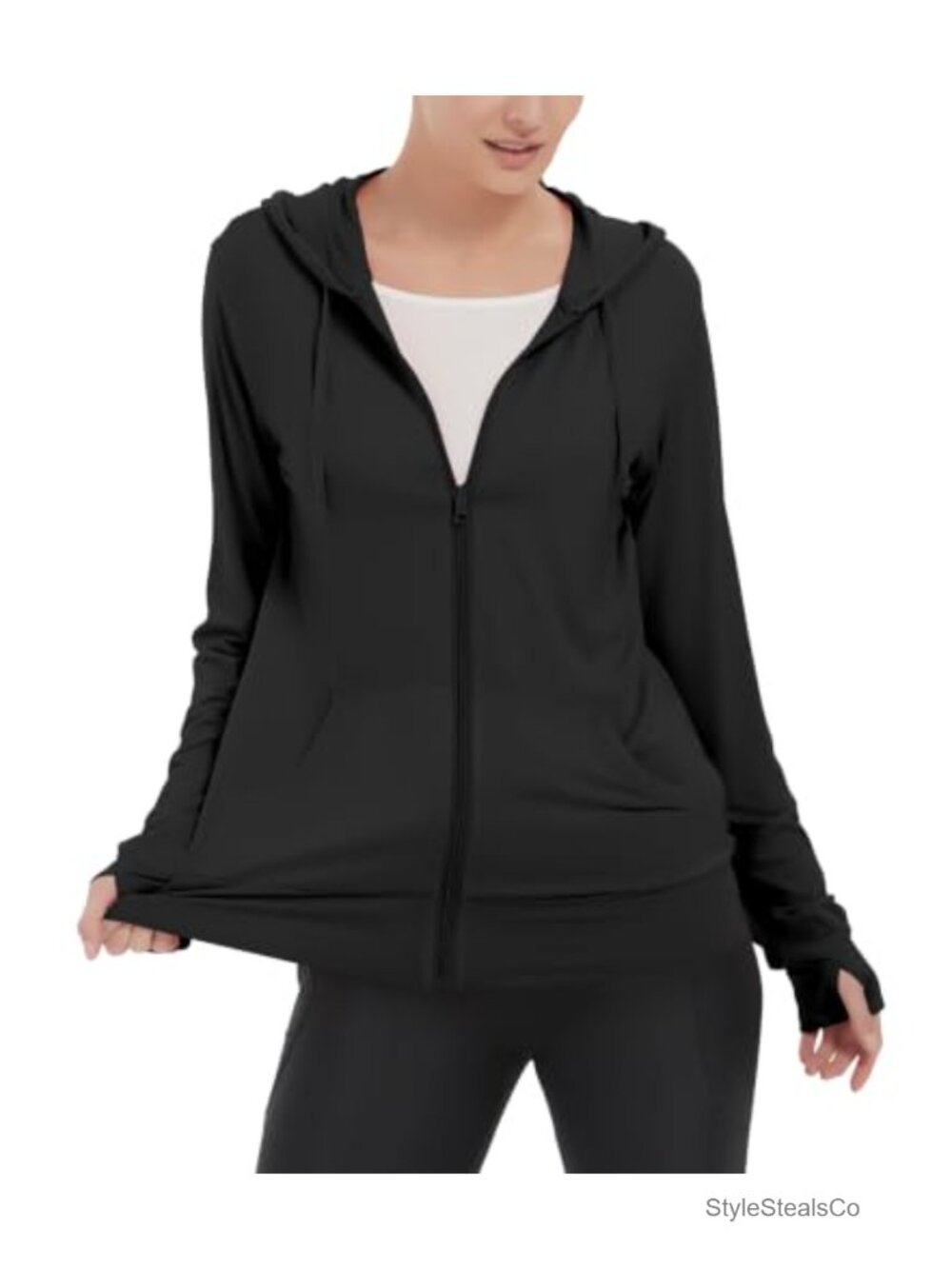 Women's Lightweight Zip Up Hoodie Athletic Thumb Hole Stretch Summer